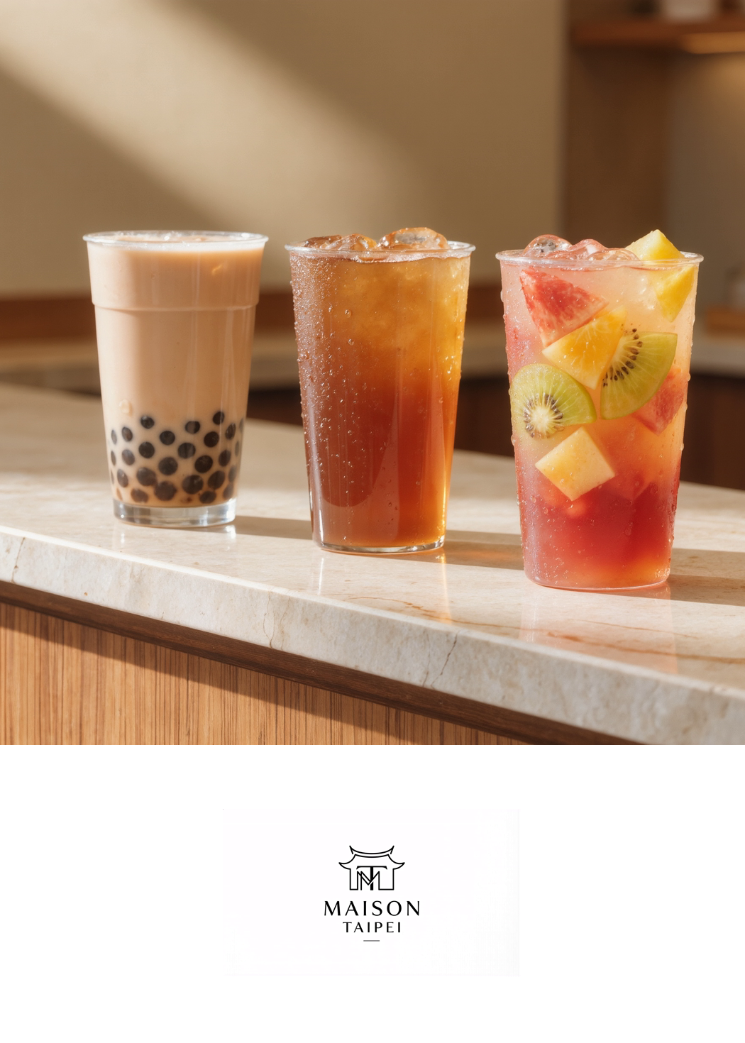Carte gourmande illustrant un trio de boissons taiwanaises