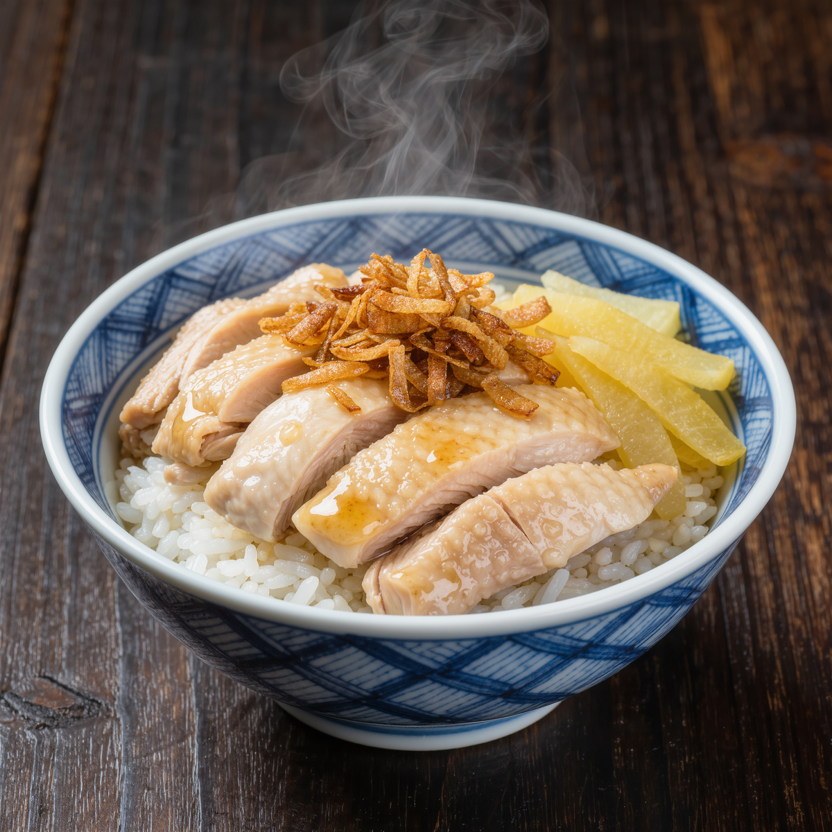 Carte gourmande illustrant le Ji Rou Fan, poulet-riz taïwanais, dans un bol traditionnel