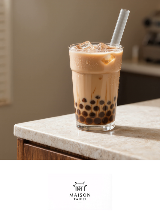 Carte gourmande illustrant le thé au lait aux perles taiwanais