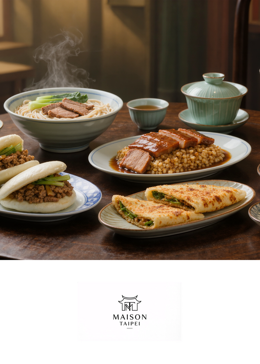 Carte gourmande illustrant un festin taiwanais