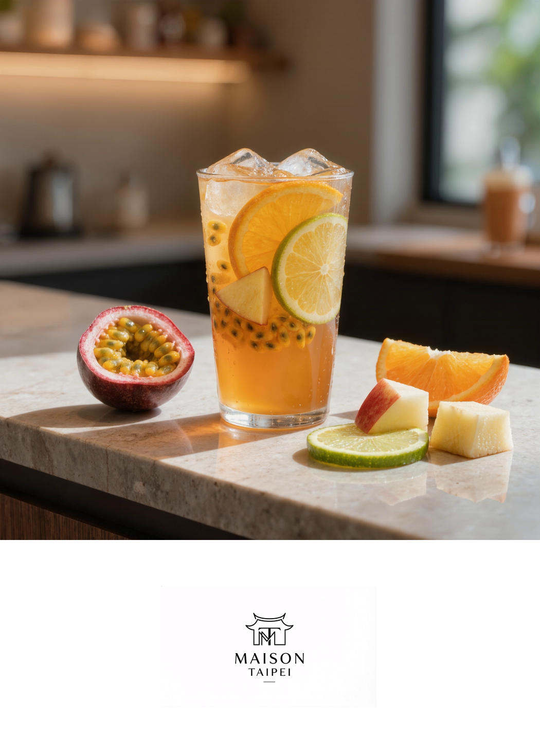 Carte gourmande illustrant le thé glacé aux fruits taiwanais