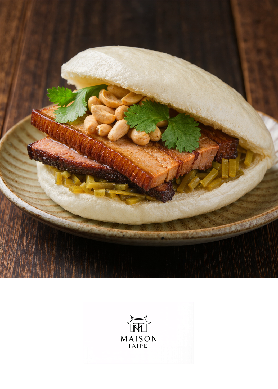 Carte gourmande illustrant le gua bao aux cacahuètes taiwanais