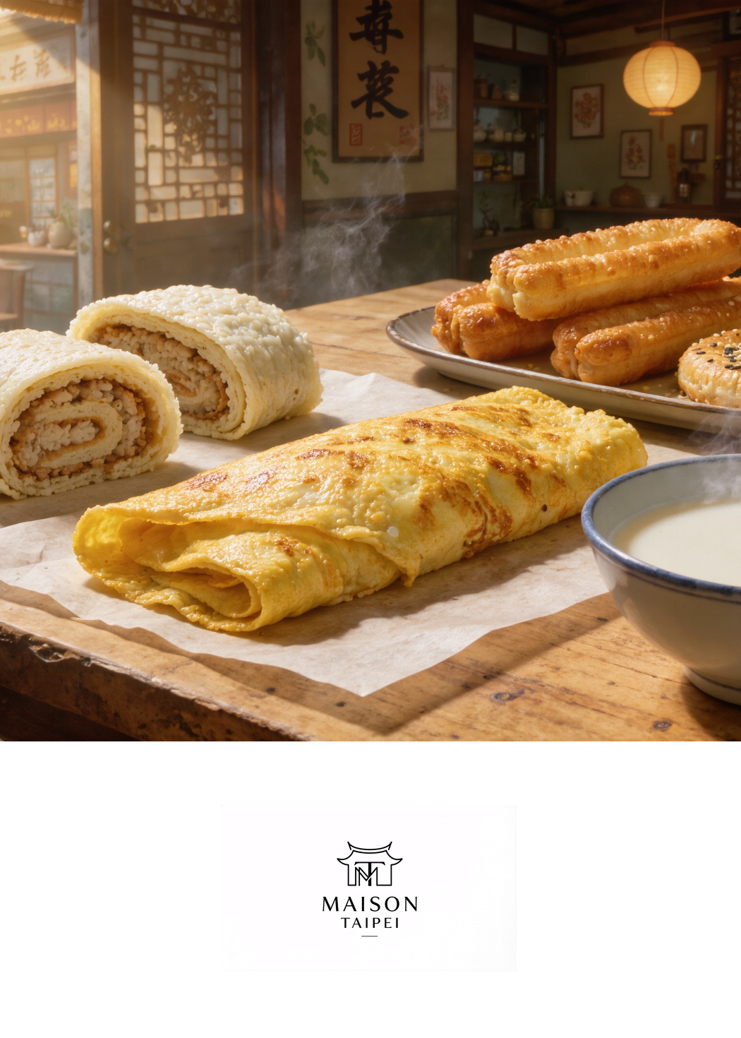 Carte gourmande illustrant le petit-dejeuner traditionnel taiwanais