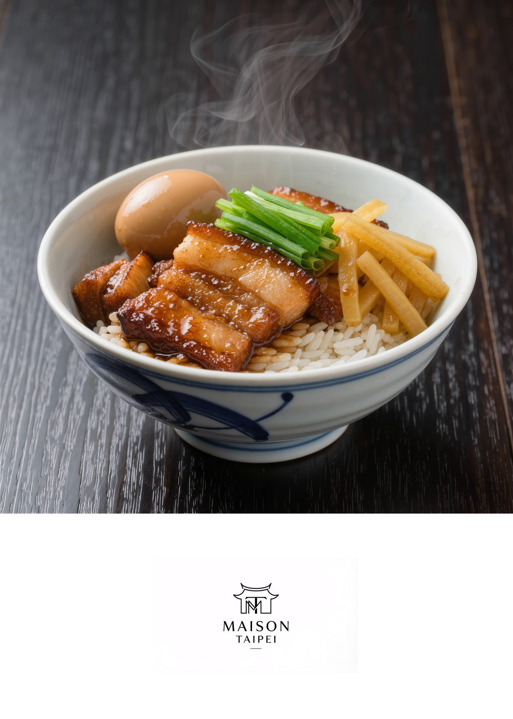 Carte gourmande illustrant le riz au porc braisé taiwanais