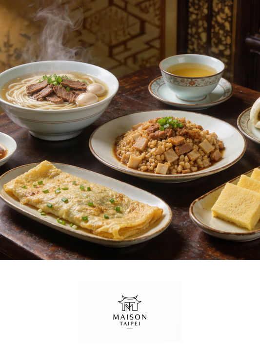 Carte gourmande illustrant un repas taiwanais traditionnel