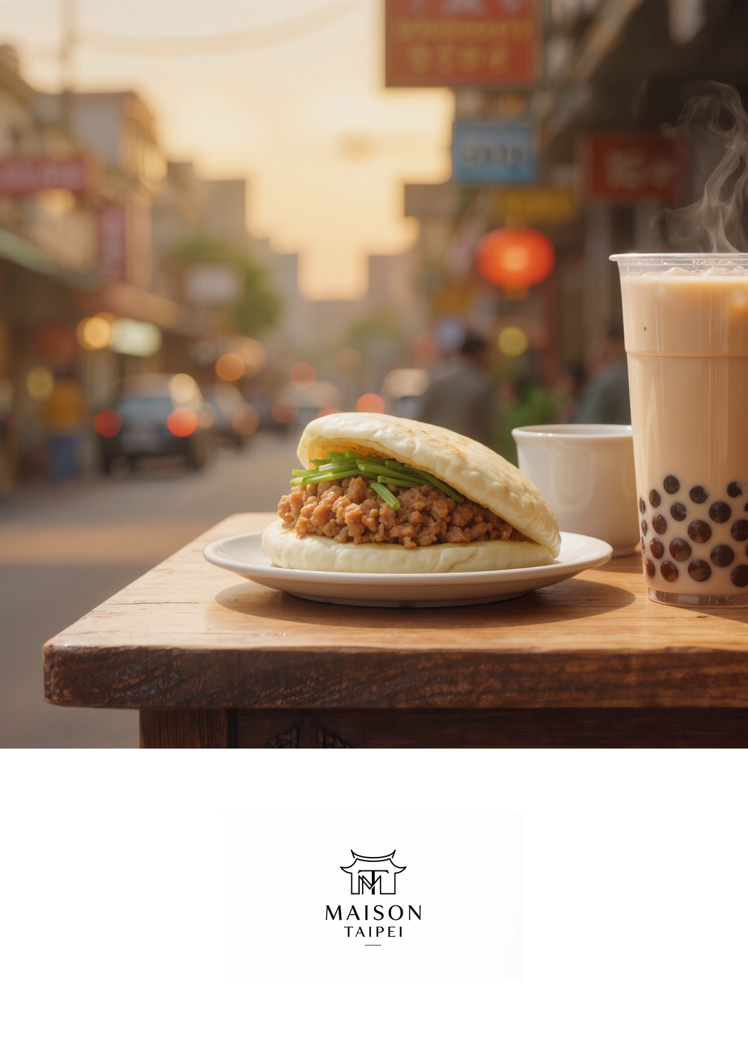 Carte gourmande illustrant une scène de rue taiwanaise