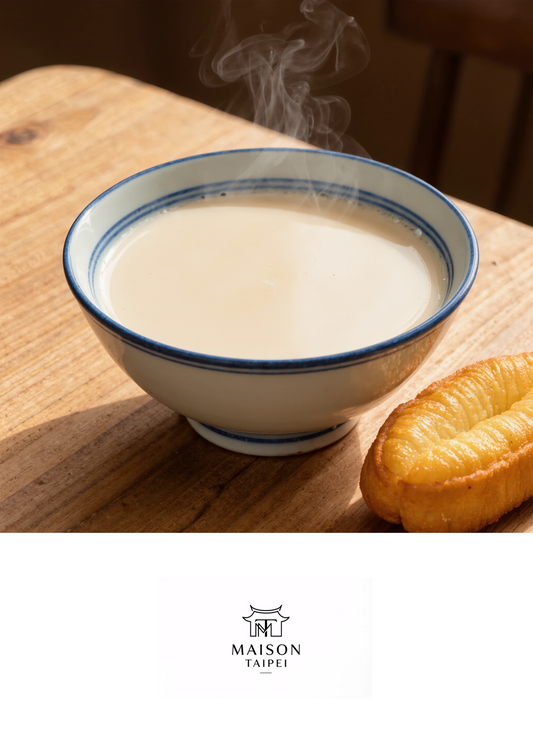 Carte gourmande illustrant le lait de soja et beignet chinois taiwanais