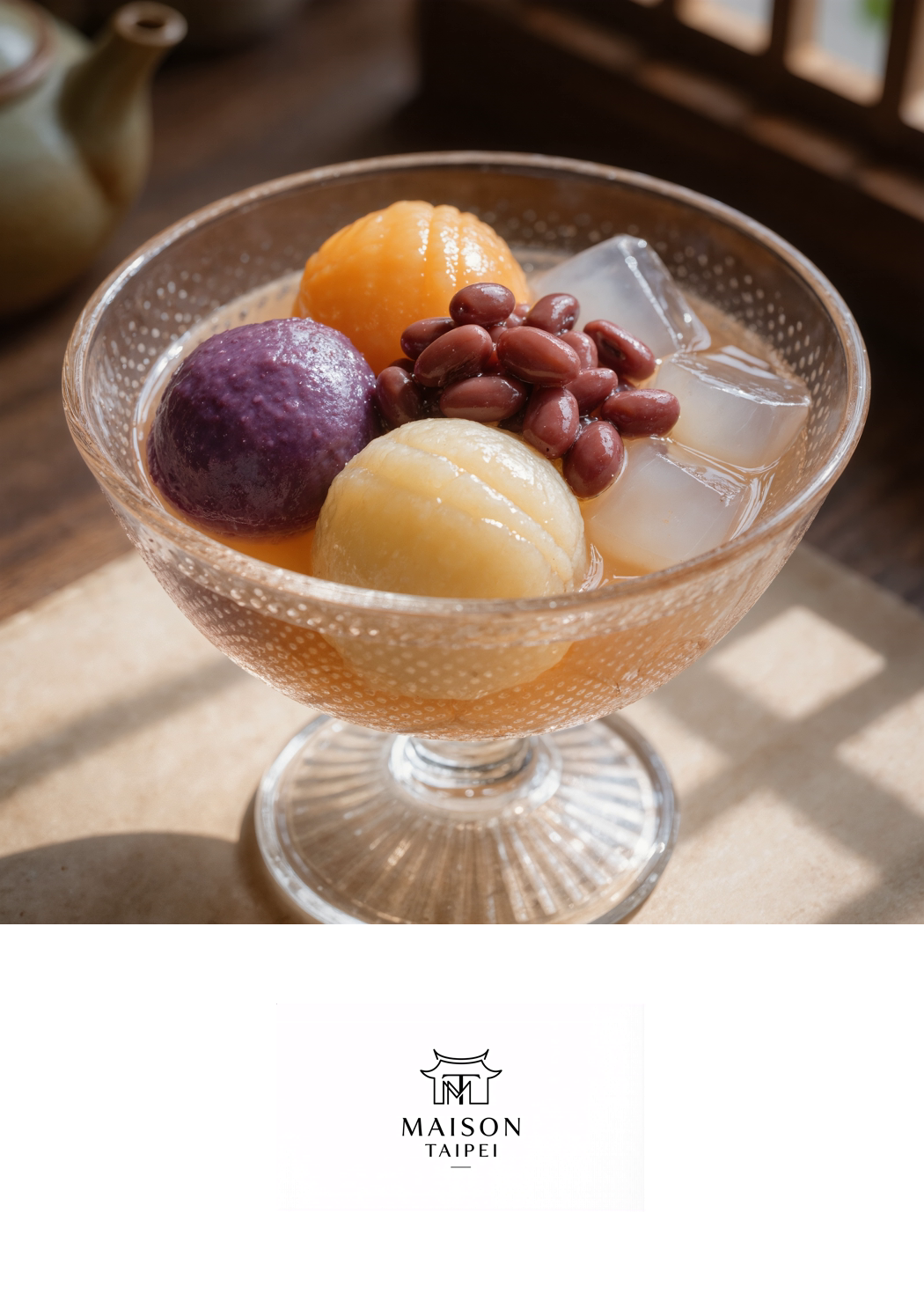 Carte gourmande illustrant les boules de taro et patate douce taiwanaises